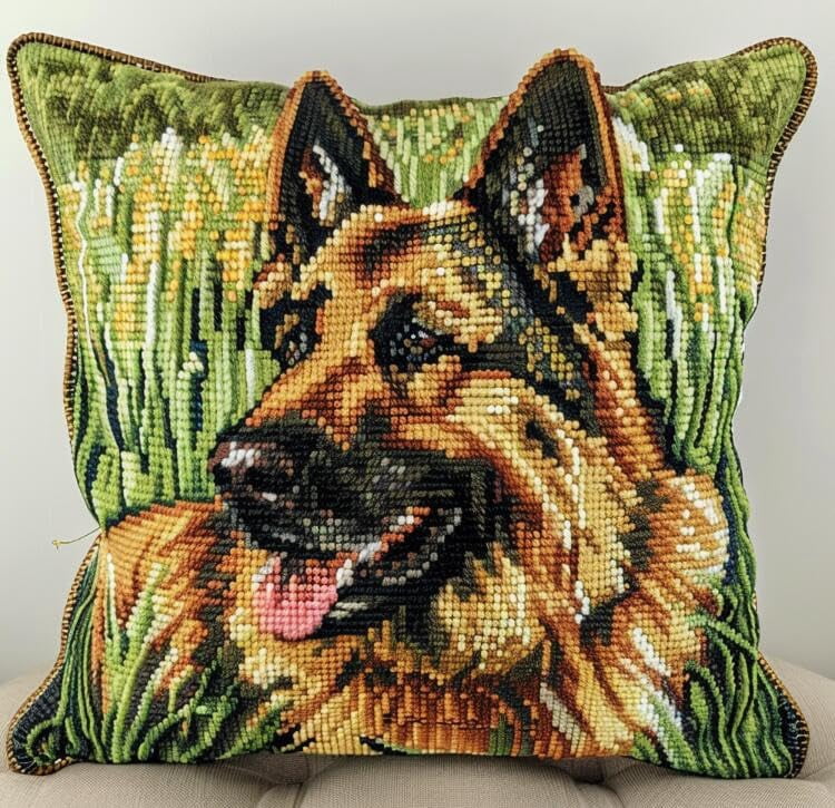 Latch Hook Cushion Kit Dog (Animal) 43Cmx43Cm Pattern Pillowcase Sewing Making Kits Diy Croet Yarn Kits Cross Stitch Embroidery Kits For Adults Diy Craft Carpet Making Kit