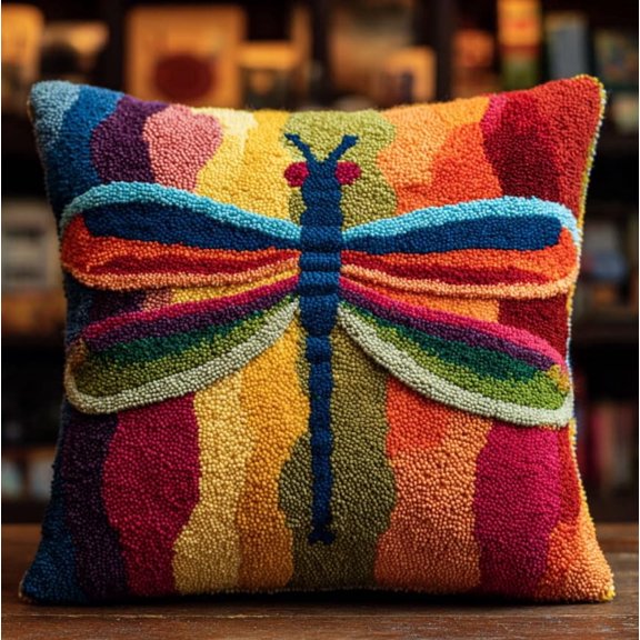 Latch Hook Cushion Kit Dragonfly 43Cmx43Cm Pattern Pillowcase Sewing Making Kits Diy Croet Yarn Kits Cross Stitch Embroidery Kits For Adults Diy Craft Carpet Making Kit