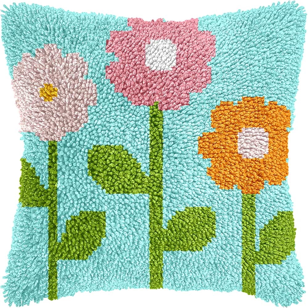 Latch Hook Cushion Kit, Flower Knitting Kits Cushion, Rug Making Kit For Starters, Latch Hook Kit For Beginners Adults, Latch Hook Kit 43X43Cm