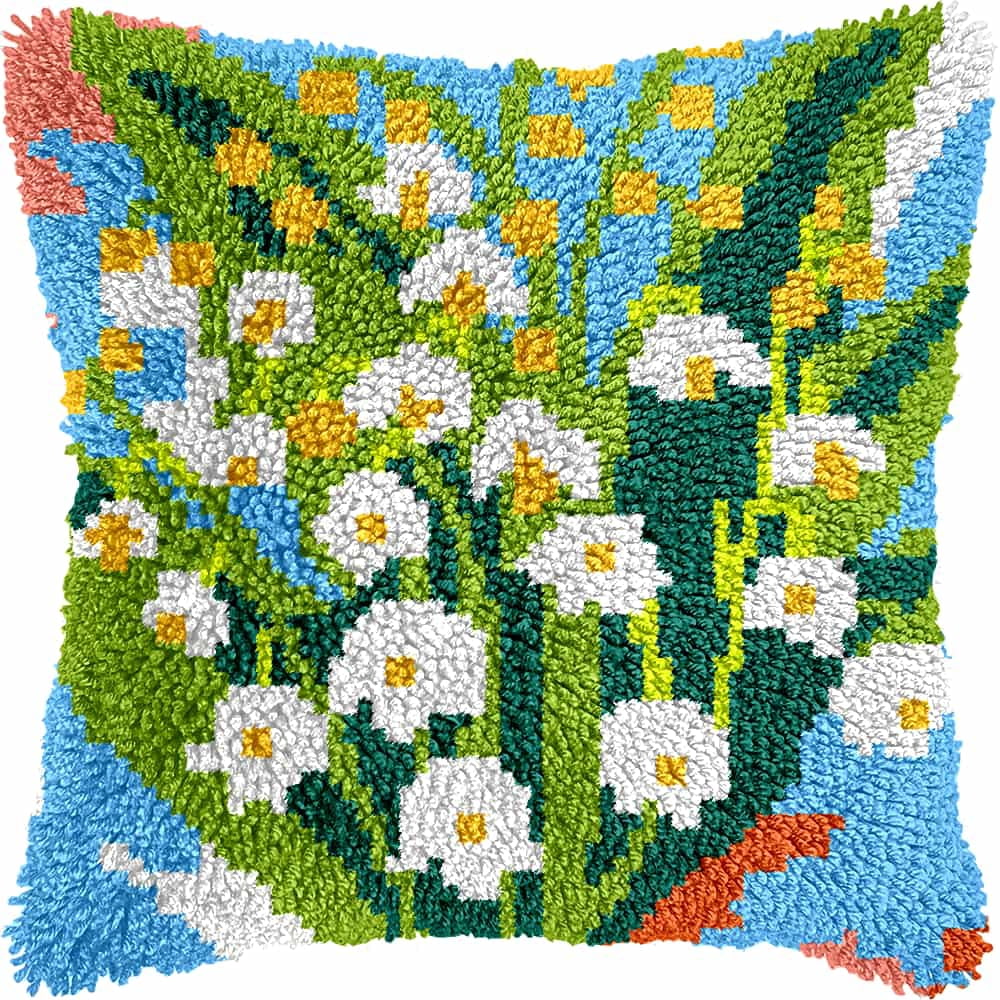 Latch Hook Cushion Kit, Flowers Knitting Kits Cushion, Rug Making Kit For Starters, Latch Hook Kit For Beginners Adults, Latch Hook Kit 43X43Cm