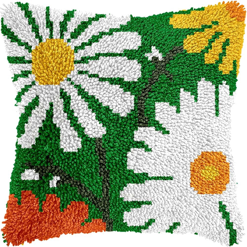 Latch Hook Cushion Kit, Flowers Knitting Kits Cushion, Rug Making Kit For Starters, Latch Hook Kit For Beginners Adults, Latch Hook Kit 43X43Cm