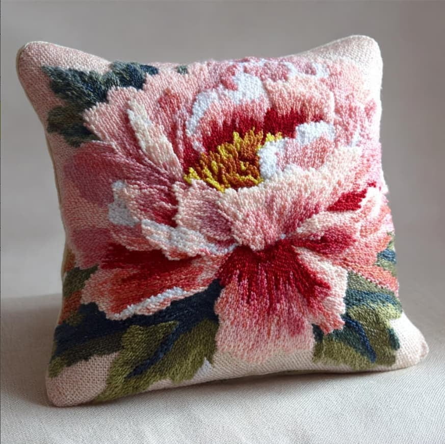 Latch Hook Cushion Kit, Flowers Knitting Kits Cushion, Rug Making Kit For Starters, Latch Hook Kit For Beginners Adults, Latch Hook Kit 43X43Cm