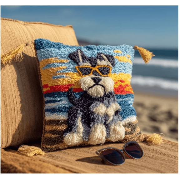 Latch Hook Cushion Kit For Adults Beginners Animal All-in-One DIY Rug Making Kit With Hook,Yarn & Canvas-Craft Gift- Home Decor Pillow Cover 43X43cm