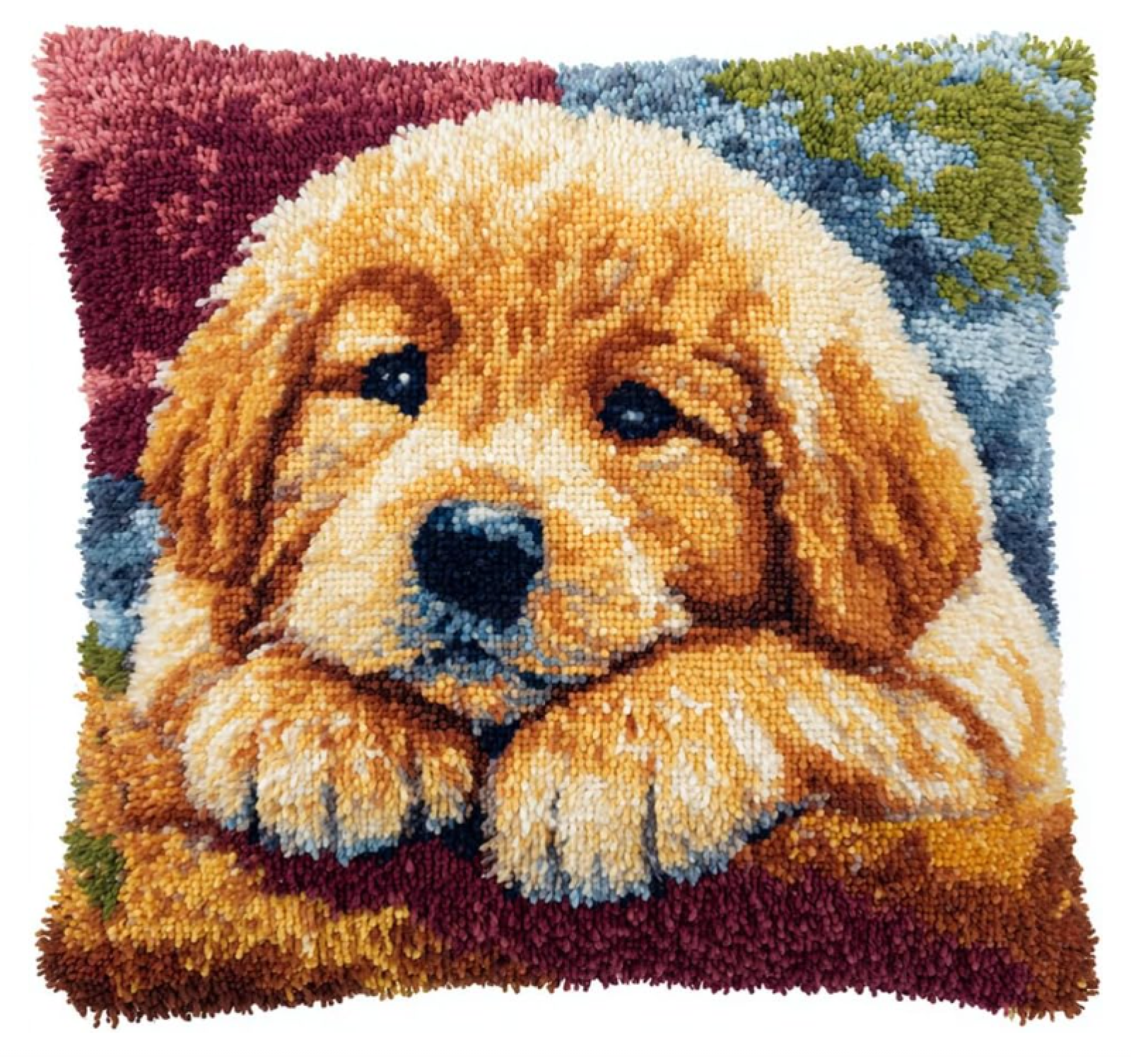 Latch Hook Cushion Kit, Golden Retriever Knitting Kits Cushion, Rug Making Kit For Starters, Latch Hook Kit For Beginners Adults Or Children 43X43Cm