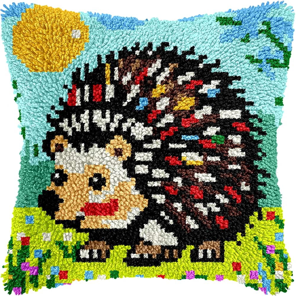 Latch Hook Cushion Kit, Hedgehog Knitting Kits Cushion, Rug Making Kit For Starters, Latch Hook Kit For Beginners Adults, Latch Hook Kit 43X43Cm