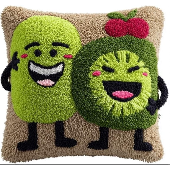 Latch Hook Cushion Kit,Kiwi Fruit Knitting Kits Cushion, Rug Making Kit For Starters, Latch Hook Kit For Beginners Adults, Latch Hook Kit 43X43Cm