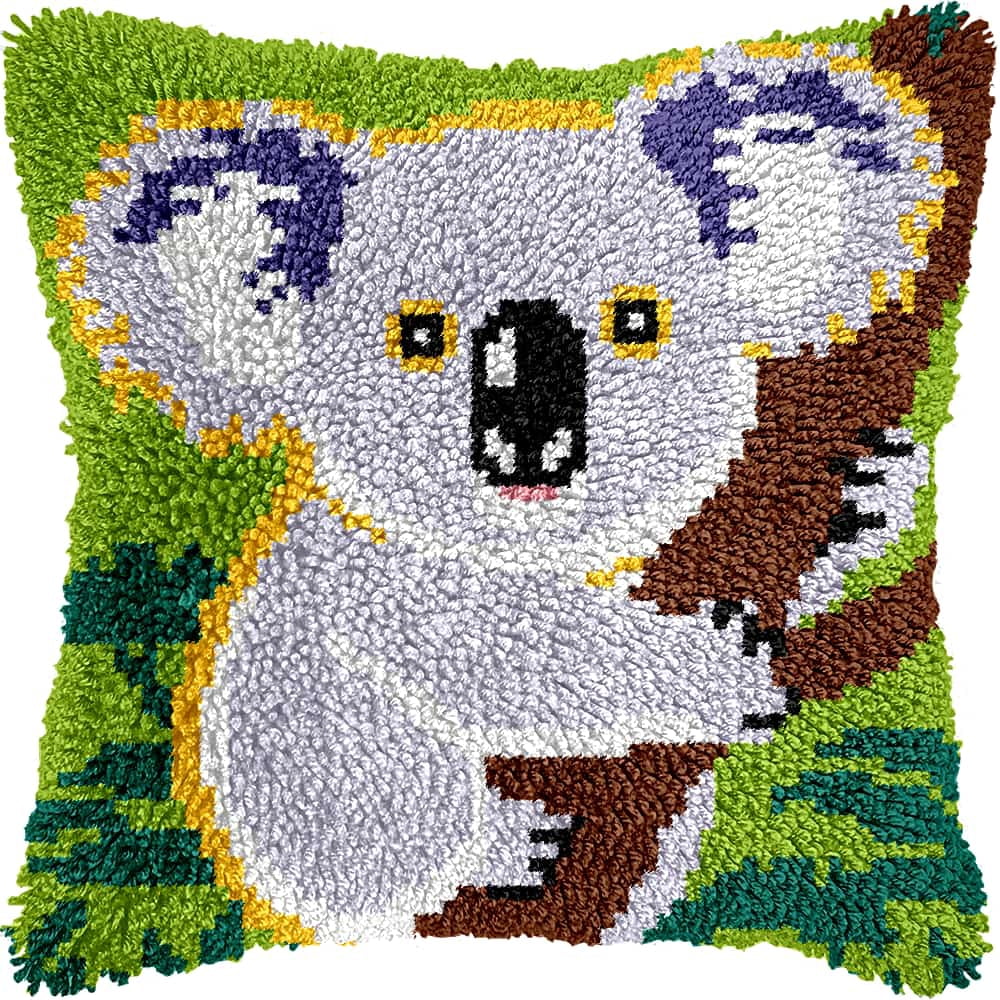 Latch Hook Cushion Kit, Koala Knitting Kits Cushion, Rug Making Kit For Starters, Latch Hook Kit For Beginners Adults, Latch Hook Kit 43X43Cm