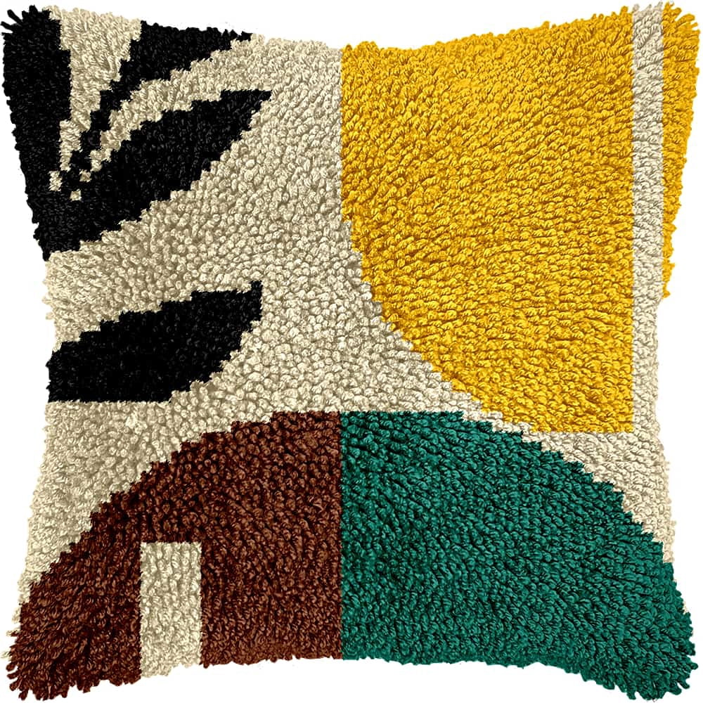 Latch Hook Cushion Kit, Leaves Knitting Kits Cushion, Rug Making Kit For Starters, Latch Hook Kit For Beginners Adults, Latch Hook Kit 43X43Cm