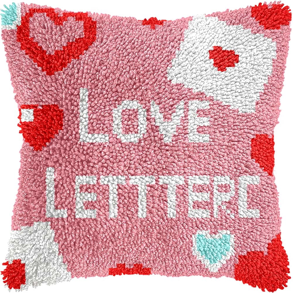 Latch Hook Cushion Kit, Letter Knitting Kits Cushion, Rug Making Kit For Starters, Latch Hook Kit For Beginners Adults, Latch Hook Kit 43X43Cm