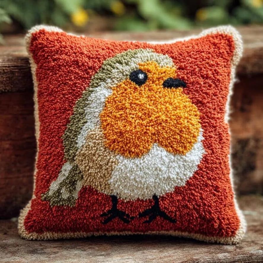 Latch Hook Cushion Kit, Little Bird Knitting Kits Cushion, Rug Making Kit For Starters, Latch Hook Kit For Beginners Adults, Latch Hook Kit 43X43Cm