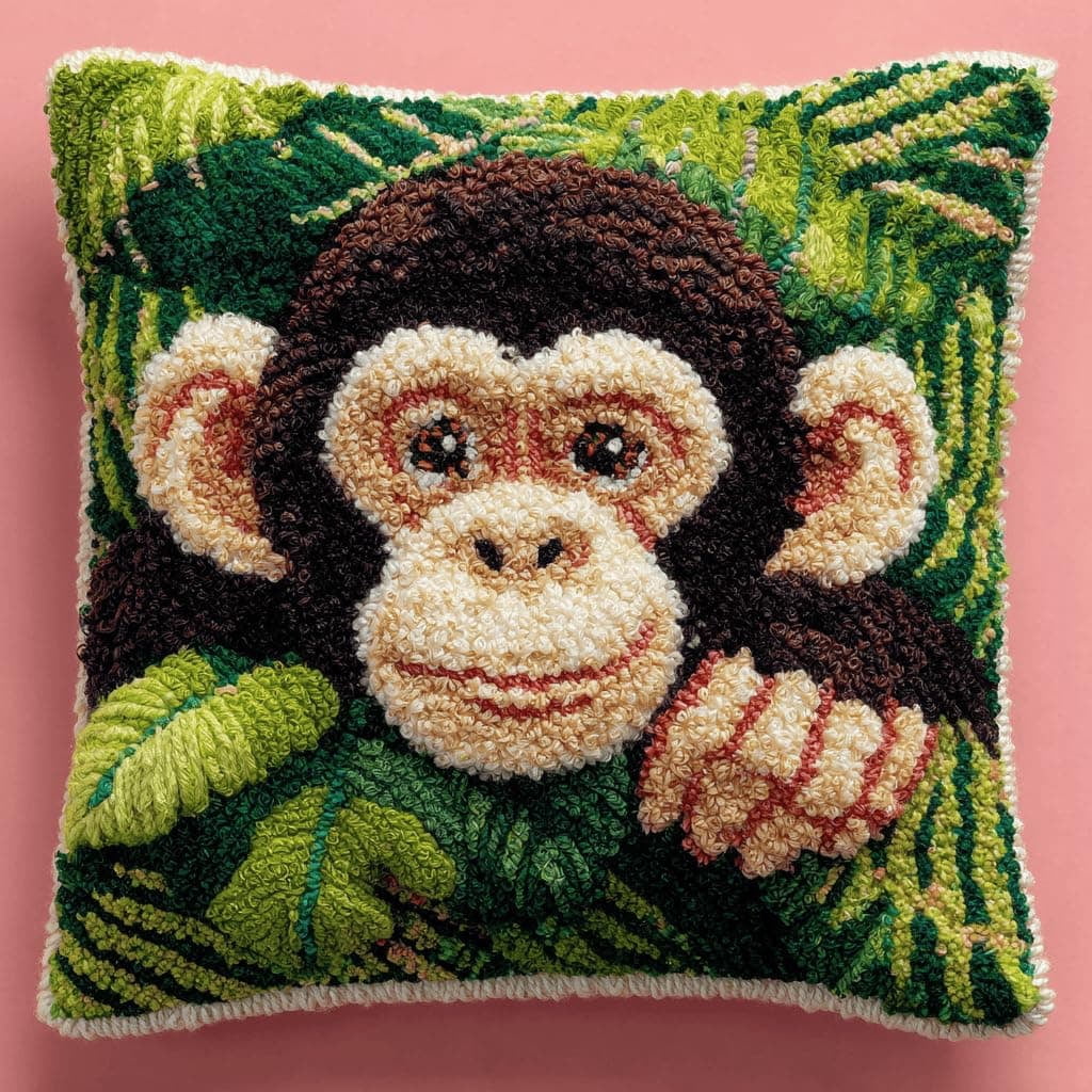 Latch Hook Cushion Kit, Monkey Knitting Kits Cushion, Rug Making Kit For Starters, Latch Hook Kit For Beginners Adults, Latch Hook Kit 43X43Cm