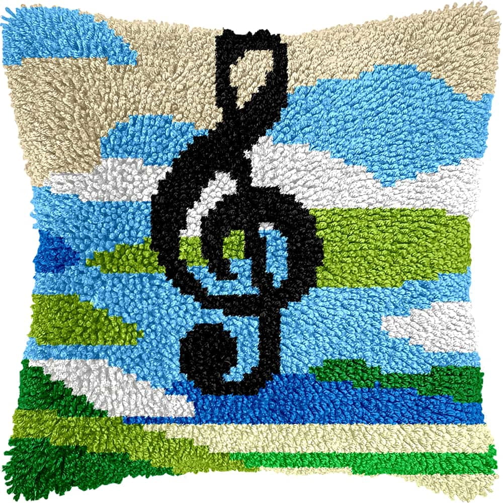 Latch Hook Cushion Kit, Musical Symbols Knitting Kits Cushion, Rug Making Kit For Starters, Latch Hook Kit For Beginners Adults, Latch Hook Kit 43X43Cm
