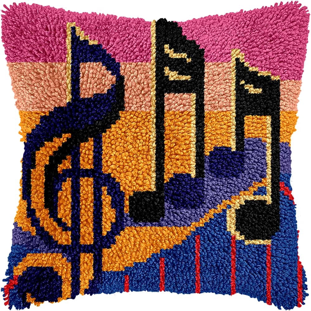 Latch Hook Cushion Kit, Musical Symbols Knitting Kits Cushion, Rug Making Kit For Starters, Latch Hook Kit For Beginners Adults, Latch Hook Kit 43X43Cm
