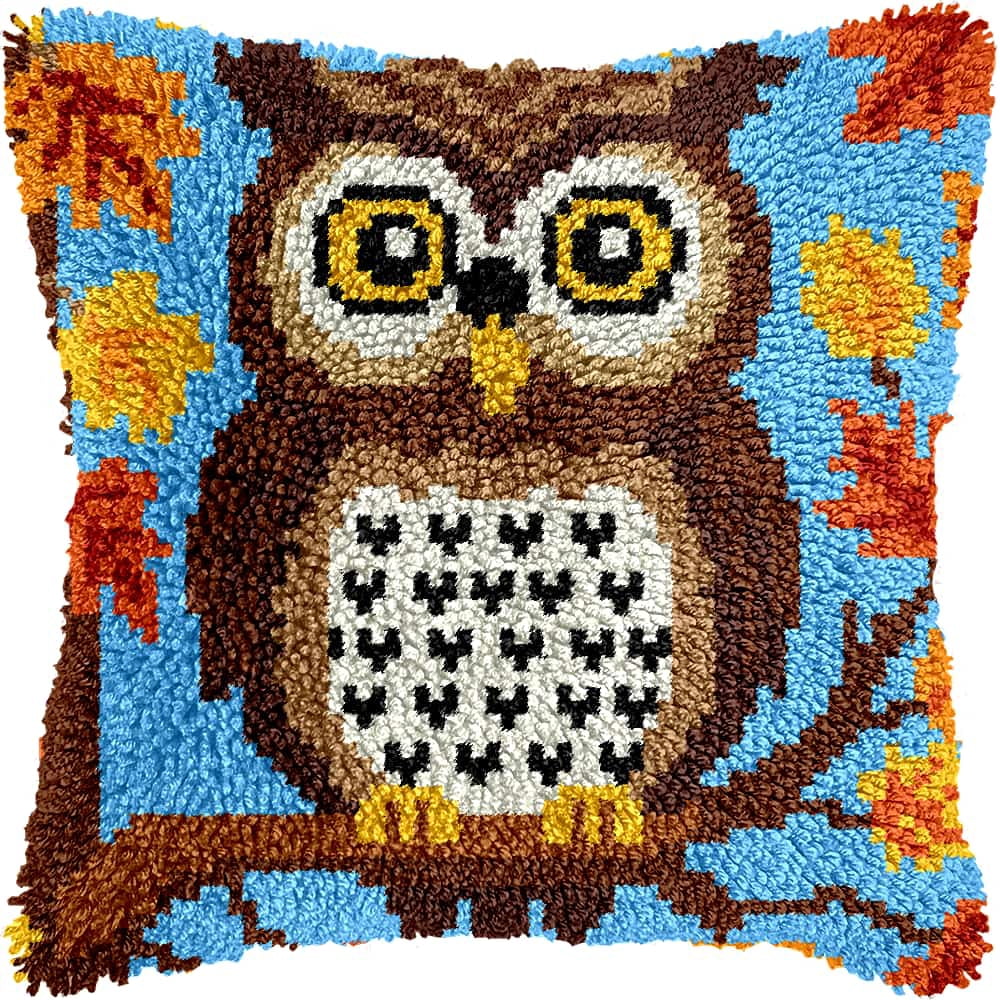 Latch Hook Cushion Kit, Owl Knitting Kits Cushion, Rug Making Kit For Starters, Latch Hook Kit For Beginners Adults, Latch Hook Kit 43X43Cm