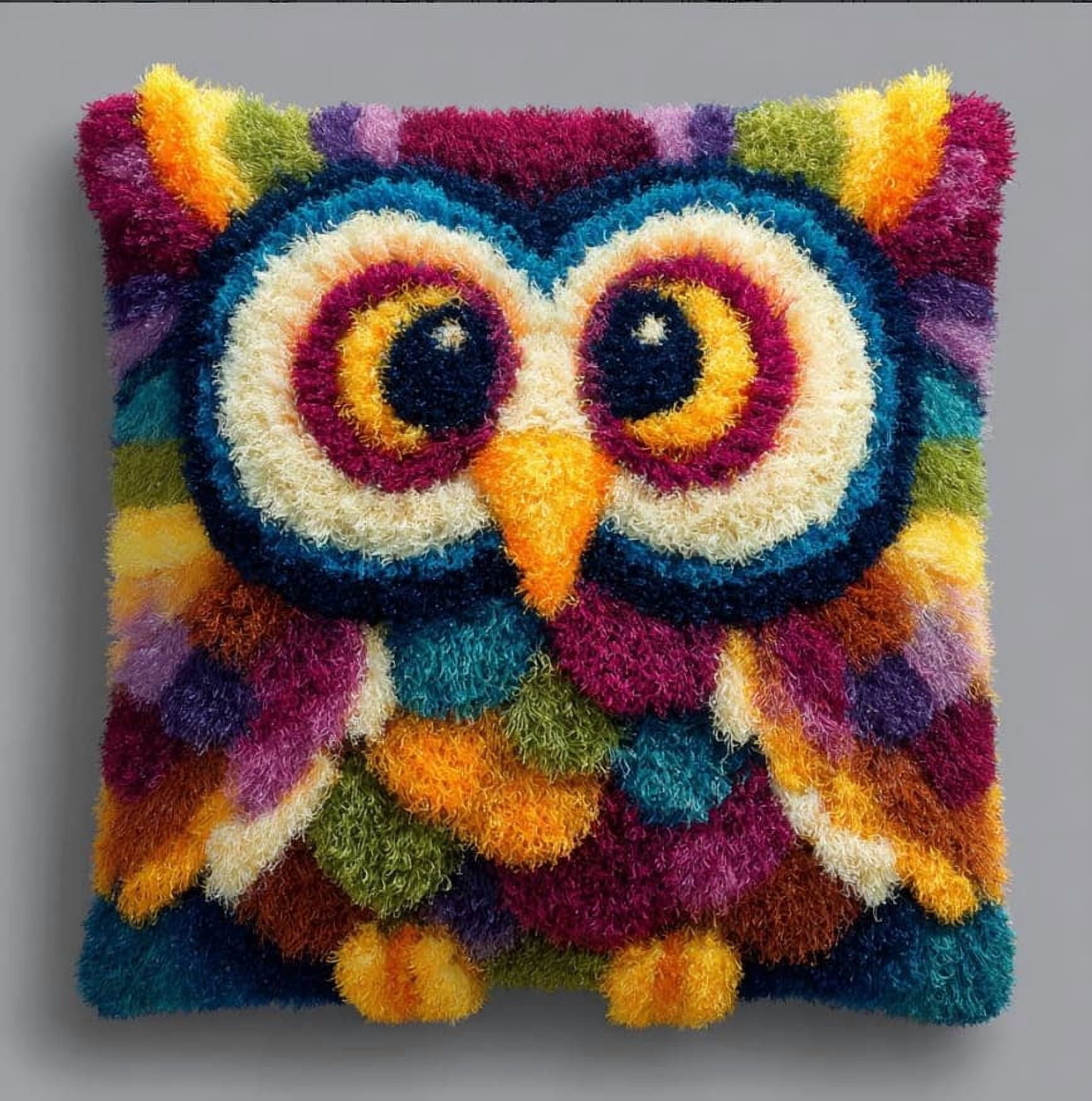 Latch Hook Cushion Kit, Owl Knitting Kits Cushion, Rug Making Kit For Starters, Latch Hook Kit For Beginners Adults, Latch Hook Kit 43X43Cm