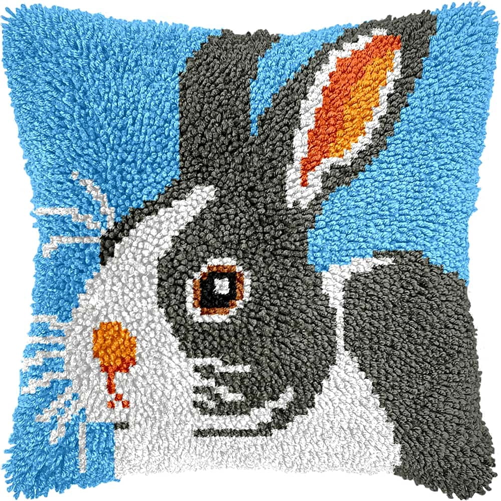 Latch Hook Cushion Kit, Rabbit Knitting Kits Cushion, Rug Making Kit For Starters, Latch Hook Kit For Beginners Adults, Latch Hook Kit 43X43Cm