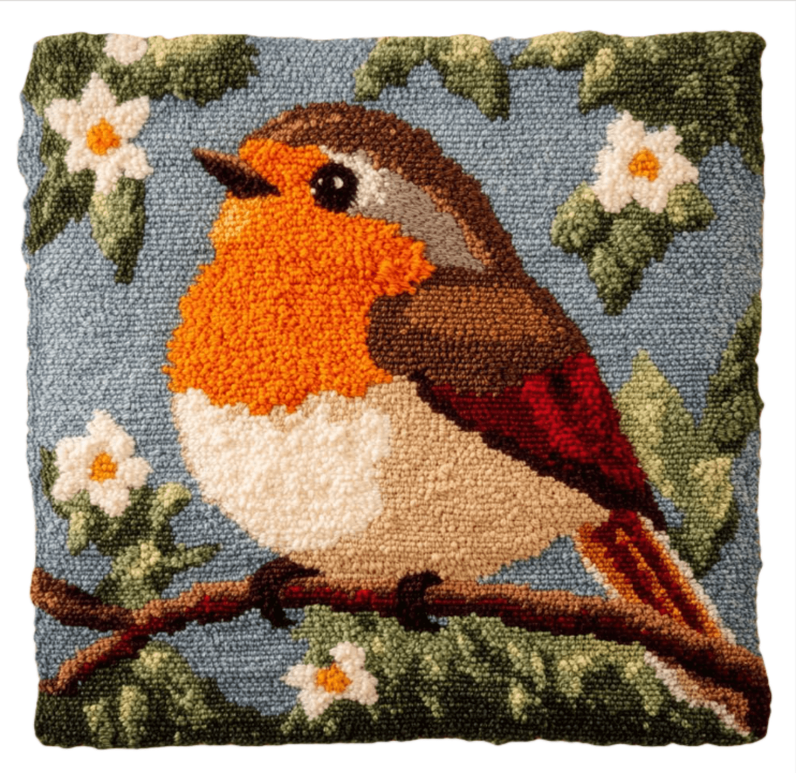 Latch Hook Cushion Kit, Robin Knitting Kits Cushion, Rug Making Kit For Starters, Latch Hook Kit For Beginners Adults Or Children, Latch Hook Kit 43X43Cm