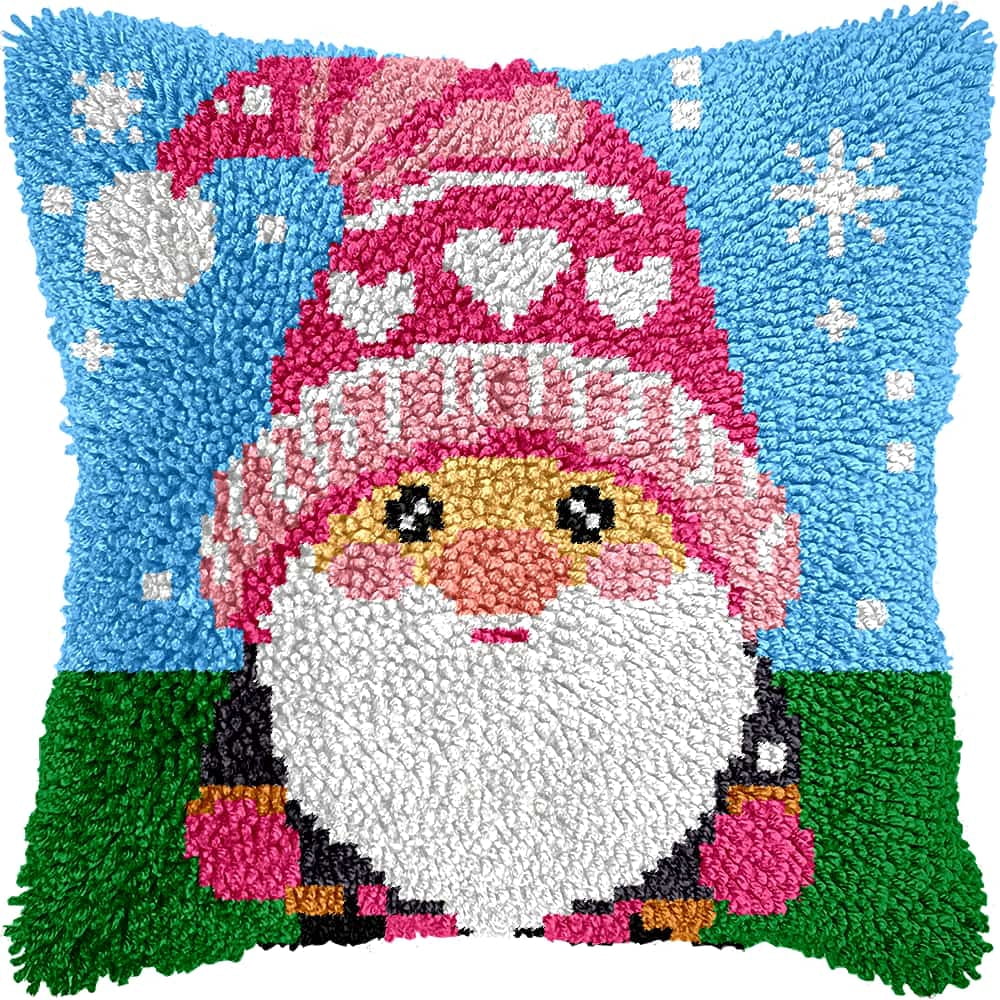 Latch Hook Cushion Kit, Santa Claus Knitting Kits Cushion, Rug Making Kit For Starters, Latch Hook Kit For Beginners Adults, Latch Hook Kit 43X43Cm