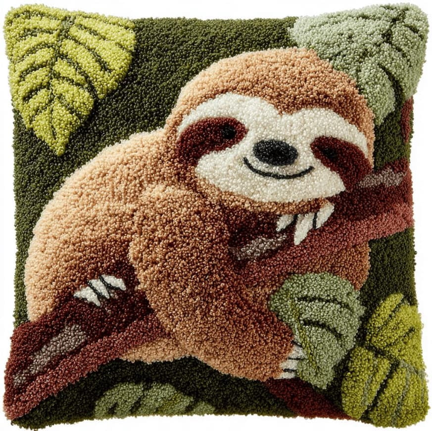 Latch Hook Cushion Kit, Sloth Knitting Kits Cushion, Rug Making Kit For Starters, Latch Hook Kit For Beginners Adults, Latch Hook Kit 43X43Cm