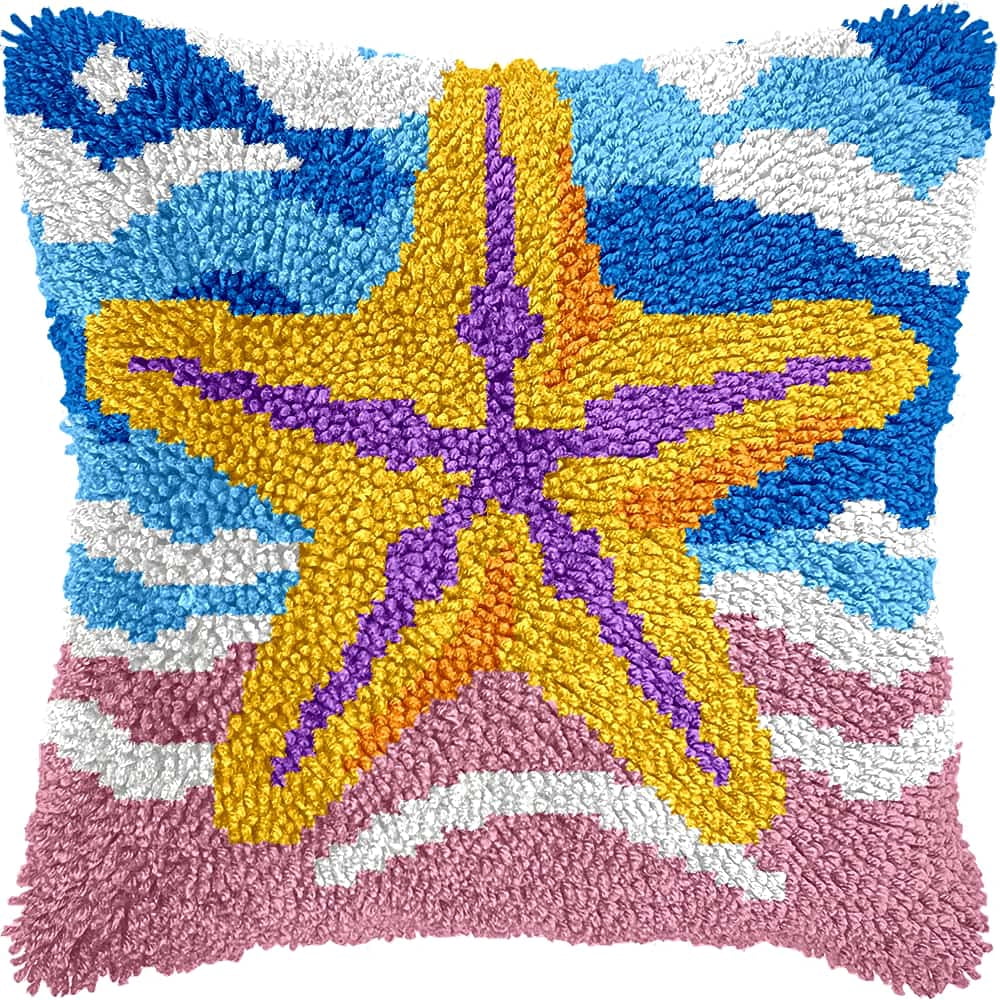 Latch Hook Cushion Kit, Starfish Knitting Kits Cushion, Rug Making Kit For Starters, Latch Hook Kit For Beginners Adults, Latch Hook Kit 43X43Cm