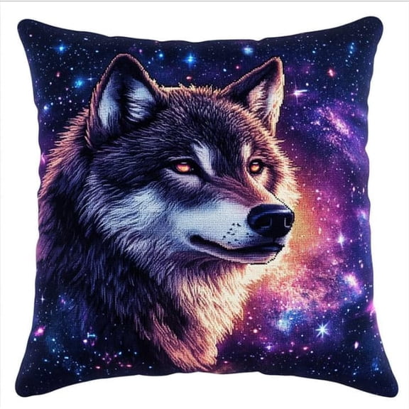 Latch Hook Cushion Kit,Starry Wolf Knitting Kits Cushion, Rug Making Kit For Starters, Latch Hook Kit For Beginners Adults, Latch Hook Kit 43X43Cm