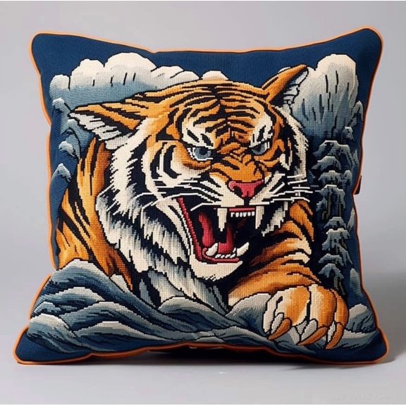 Latch Hook Cushion Kit, Tiger Kits Cushion,43X43Cm Rug Making Kit For Starters, Latch Hook Kits For Beginners Adults