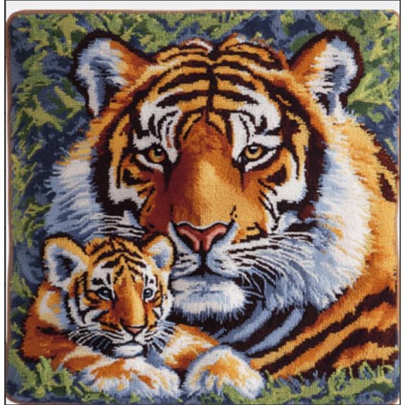 Latch Hook Cushion Kit,Tiger Knitting Kits Cushion, Rug Making Kit For Starters, Latch Hook Kit For Beginners Adults, Latch Hook Kit 43X43Cm