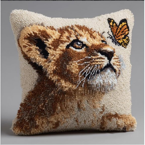 Latch Hook Cushion Kit,Tiger Knitting Kits Cushion, Rug Making Kit For Starters, Latch Hook Kit For Beginners Adults, Latch Hook Kit 43X43Cm