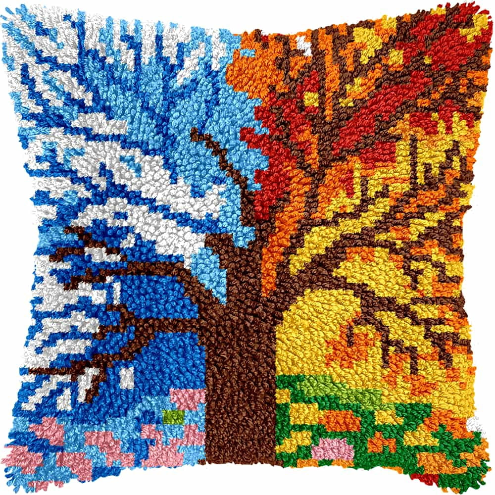 Latch Hook Cushion Kit, Tree Of Life Knitting Kits Cushion, Rug Making Kit For Starters, Latch Hook Kit For Beginners Adults, Latch Hook Kit 43X43Cm