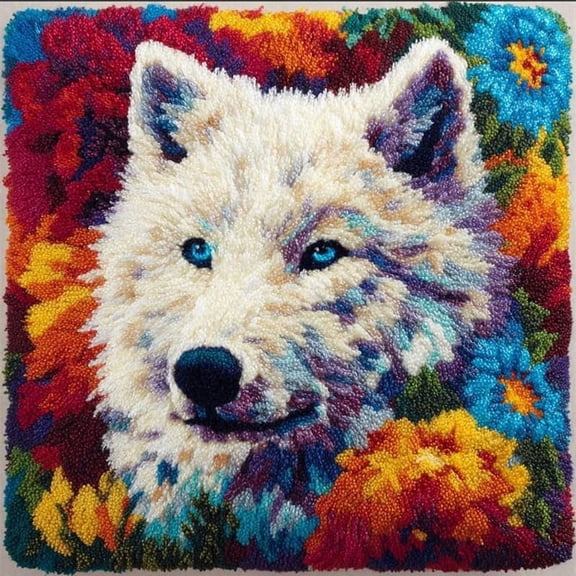 Latch Hook Cushion Kit,Wolf Knitting Kits Cushion, Rug Making Kit For Starters, Latch Hook Kit For Beginners Adults, Latch Hook Kit 43X43Cm
