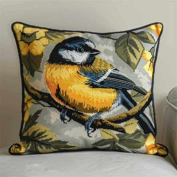 Latch Hook Cushion Kits for Adults Bird Latch Hook Pillow Kits for Adults 43X43cm with Preprinted Pattern Needlework Embroidery Set DIY Handmade Crochet Craft Kit for Sofa Home Decor