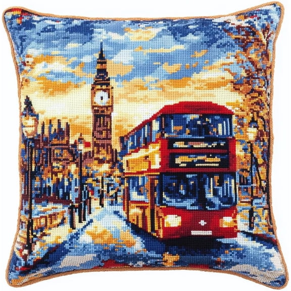 Latch Hook Cushion Kits For Adults City Street View 43Cmx43Cm Diy Hooks Knitted Embroidered Carpet Pillow Needlework Pillow Cover Embroidery Latch Hook Carpet Kit