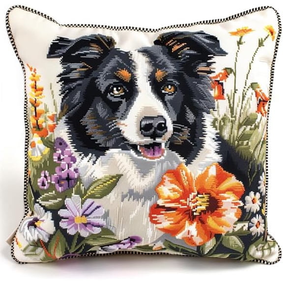 Latch Hook Cushion Kits for Adults Dog Latch Hook Craft Kit 17X17Inch Handmade Crochet Craft Kits Cushion Cover Needlework for Home Decoration Patterns Printed DIY Making Kit