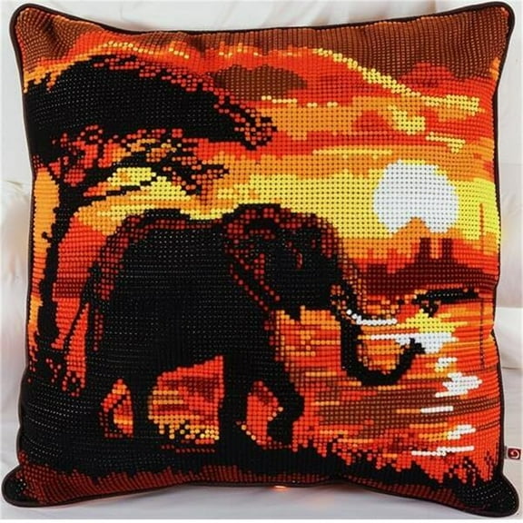 Latch Hook Cushion Kits for Adults Elephant Latch Hook Pillow Kits for Adults 43X43cm with Preprinted Pattern Needlework Embroidery Set DIY Handmade Crochet Craft Kit for Sofa Home Decor