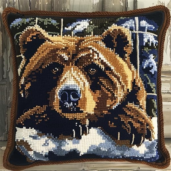 Latch Hook Cushion Kits Bear Latch Hook Kits for Adults Pillow Case 43X43cm Handmade Crochet Craft Kits Cushion Cover Needlework for Home Decoration Patterns Printed DIY Making Kit