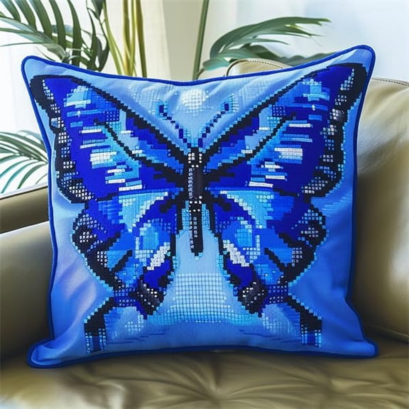 Latch Hook Cushion Kits Butterfly Latch Hook Kits for Adults 43X43cm with Preprinted Pattern Needlework Embroidery Set DIY Handmade Crochet Craft Kit for Sofa Home Decor