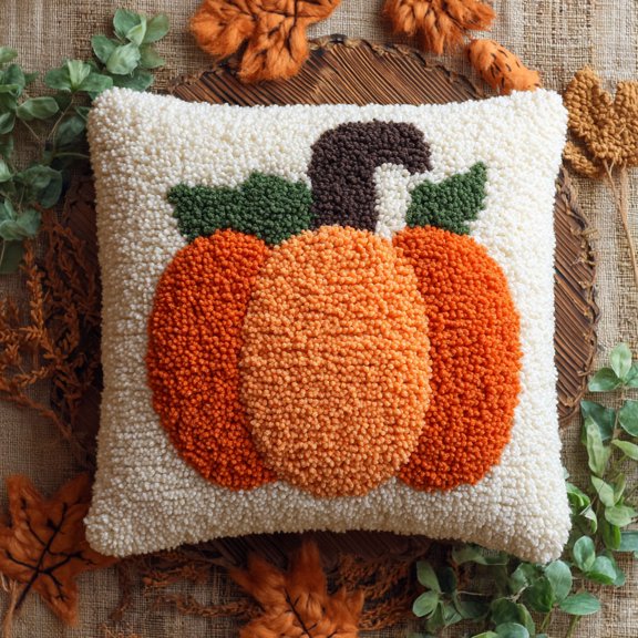 Latch Hook Cushion Kits, Cartoon Pumpkin DIY Throw Pillow Cover, Stitching Latch Hook Pillow Kit 17x17inch