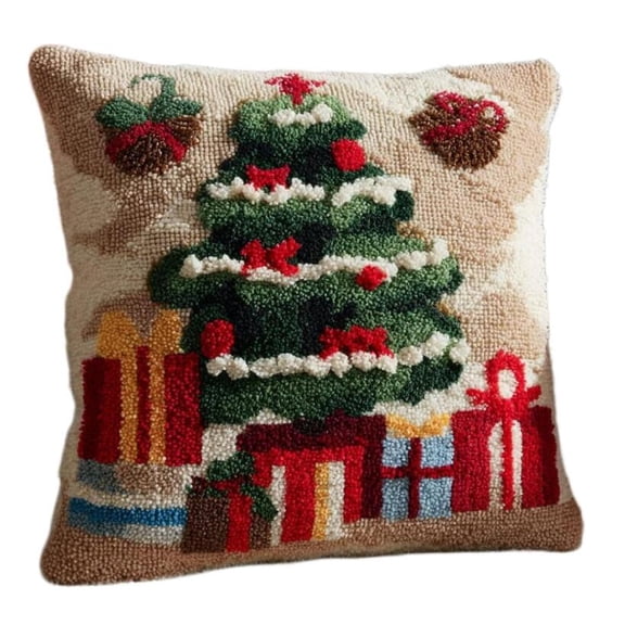 Latch Hook Cushion Kits Christmas Tree 43X43Cm Latch Hook Pillow Case Kits Embroidery,Diy Needlework Pillow Cover Sofa Cushion Rug Making For Adults,Craft Home Decor