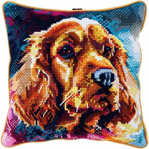 Latch Hook Cushion Kits Embroidery Latch Hooking Crochet Kits Hooking Pillowcase 17x17inch - Animal Dog