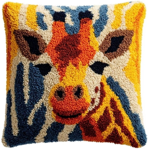 Latch Hook Cushion Kits,Giraffe DIY Throw Pillow Cover,Complete Craft Kit with Pre-Cut Yarn,17x17inch