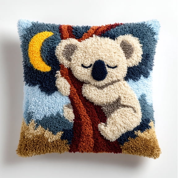 Latch Hook Cushion Kits,Koala Animals DIY Throw Pillow Cover,Complete Craft Kit with Pre-Cut Yarn,17x17inch