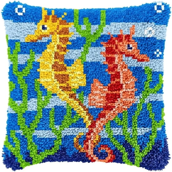 Latch Hook Cushion Kits, Latch Hook Pillow Case Kits Embroidery Kits Carpet Set, DIY Needlework Pillow Cover Sofa Cushion Rug Making Kits, DIY Craft Kits 43x43 cm