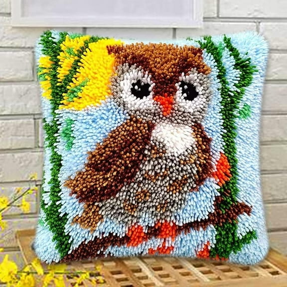 Latch Hook Cushion Kits, Latch Hook Pillow Case Kits Embroidery Kits Carpet Set17X17Inch, DIY Needlework Pillow Cover Sofa Cushion Rug Making Kits, DIY Craft Kits (43x43 cm)