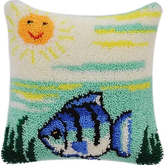 Latch Hook Cushion Kits, Latch Hook Pillow Case Kits Embroidery Kits Carpet Set17X17Inch, DIY Needlework Pillow Cover Sofa Cushion Rug Making Kits, DIY Craft Kits (43x43 cm)