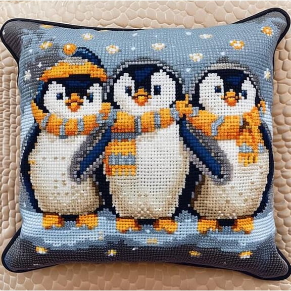 Latch Hook Cushion Kits Penguin Latch Hook Pillow Kits DIY Handmade Pillowcase for Beginners Pre-Printed Pattern Needlework Crochet Craft Kits for Sofa Decoration