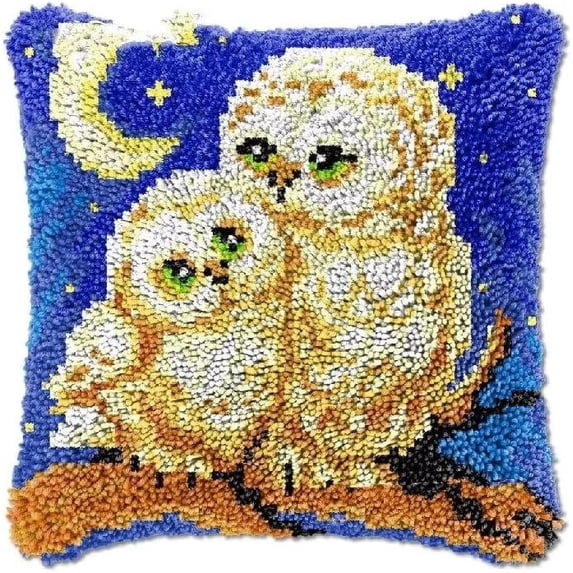 Latch Hook Cushion Kits, Latch Hook Pillow Case Kits Embroidery Kits Carpet Set17X17Inch, DIY Needlework Pillow Cover Sofa Cushion Rug Making Kits, DIY Craft Kits (43x43 cm)