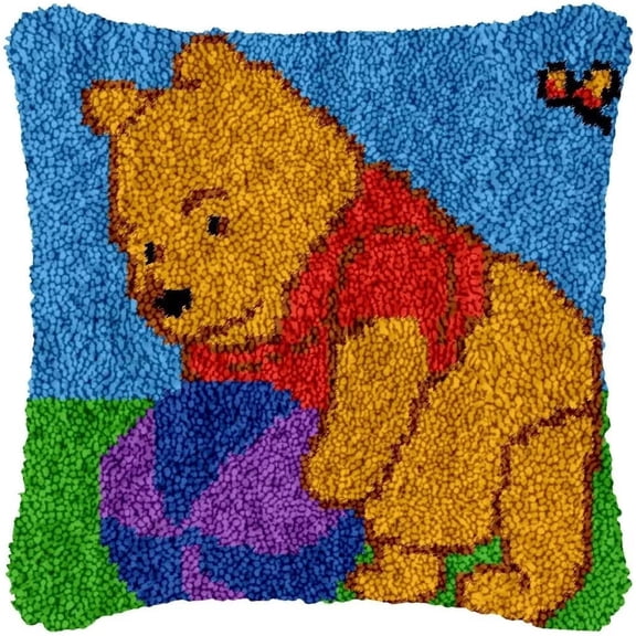 Latch Hook Cushion Kits, Pooh Bear | DIY Needlework Pillow Cover Sofa Cushion Rug Making Kits 43×43cm/17*17in