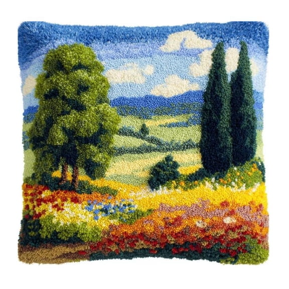 Latch Hook Cushion Kits Tree 43X43Cm Latch Hook Pillow Case Kits Embroidery,Diy Needlework Pillow Cover Sofa Cushion Rug Making Kits For Adults,Craft Kits Home Decor