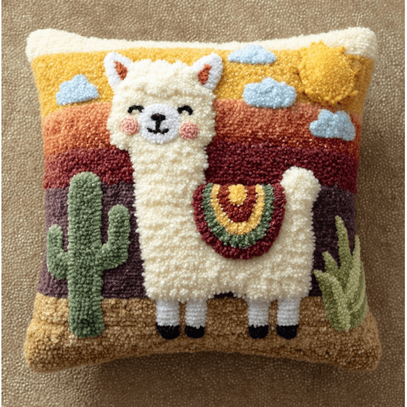 Latch Hook Cushion Kits animal alpaca Embroidery Latch Hooking Crochet Kits Hooking Pillowcase 17x17inch