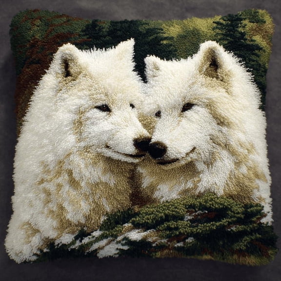 Latch Hook Cushion Kits, animal wolf DIY Throw Pillow Cover, Stitching Latch Hook Pillow Kit 17x17inch